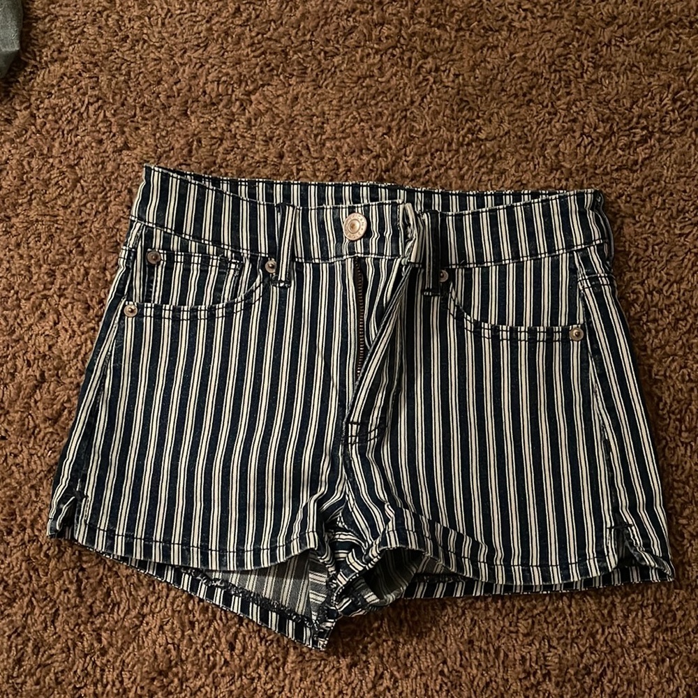 Navy & White Striped Jean Shorts
